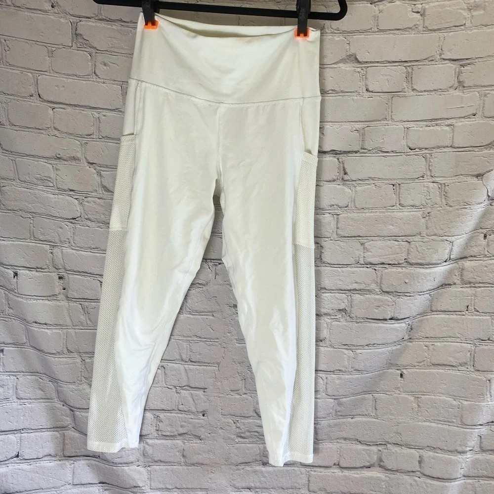 Aerie White Mesh Athletic Legging Women’s Sz Large Gym Fitness Lounge‎ Pockets